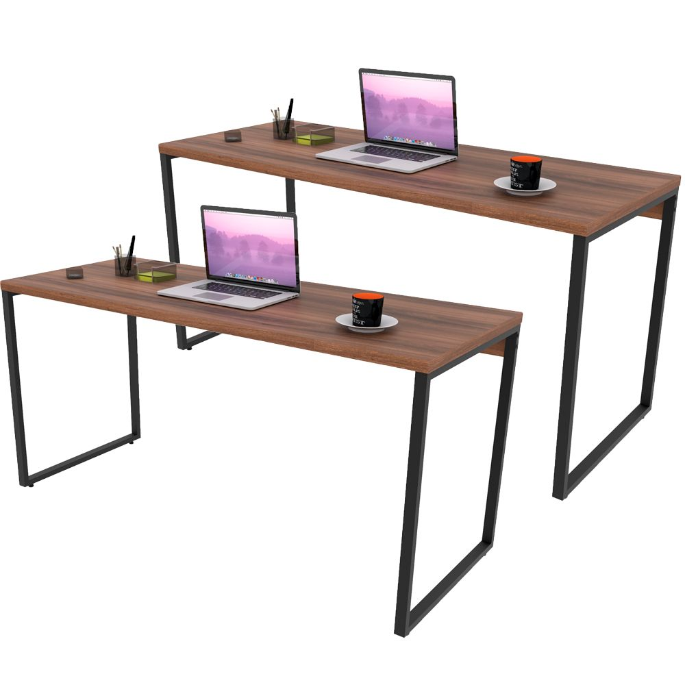 Kit 02 Mesas Para Escritório Home Office Estilo Industrial Form C01 150 cm Nogal - Lyam Decor Kit 02 Mesas Para Escritório Home Office Estilo Industrial Form C01 150 cm Nogal - Lyam Decor