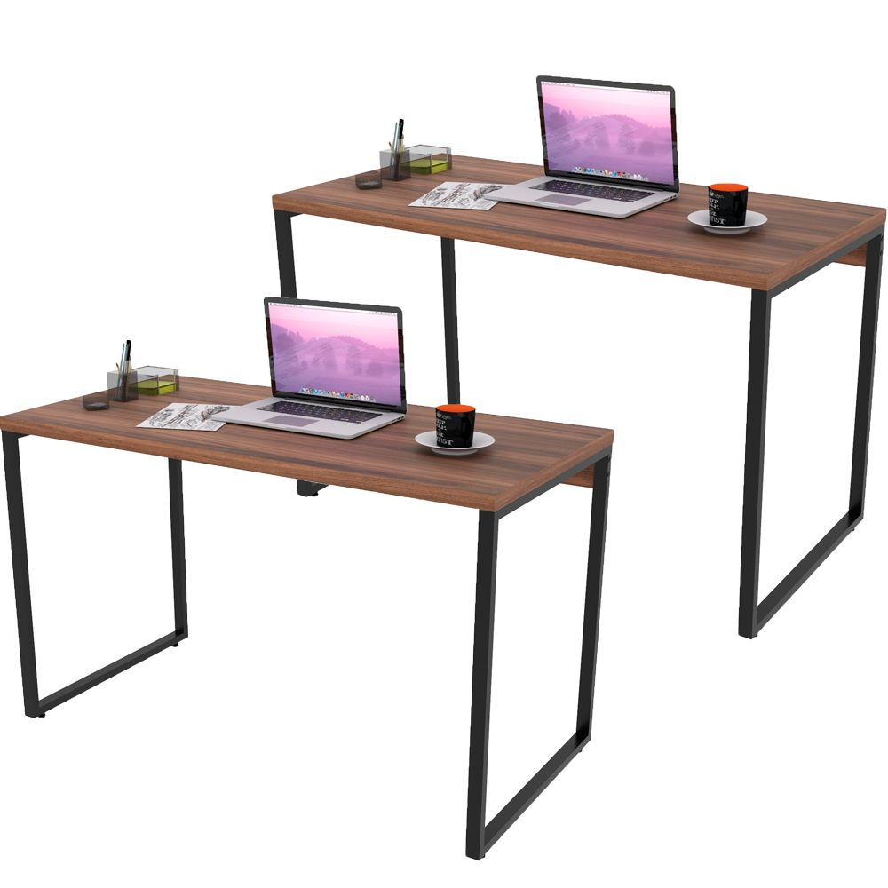 Kit 02 Mesas Para Escritório Home Office Estilo Industrial Form C01 120 cm Nogal - Lyam Decor Kit 02 Mesas Para Escritório Home Office Estilo Industrial Form C01 120 cm Nogal - Lyam Decor