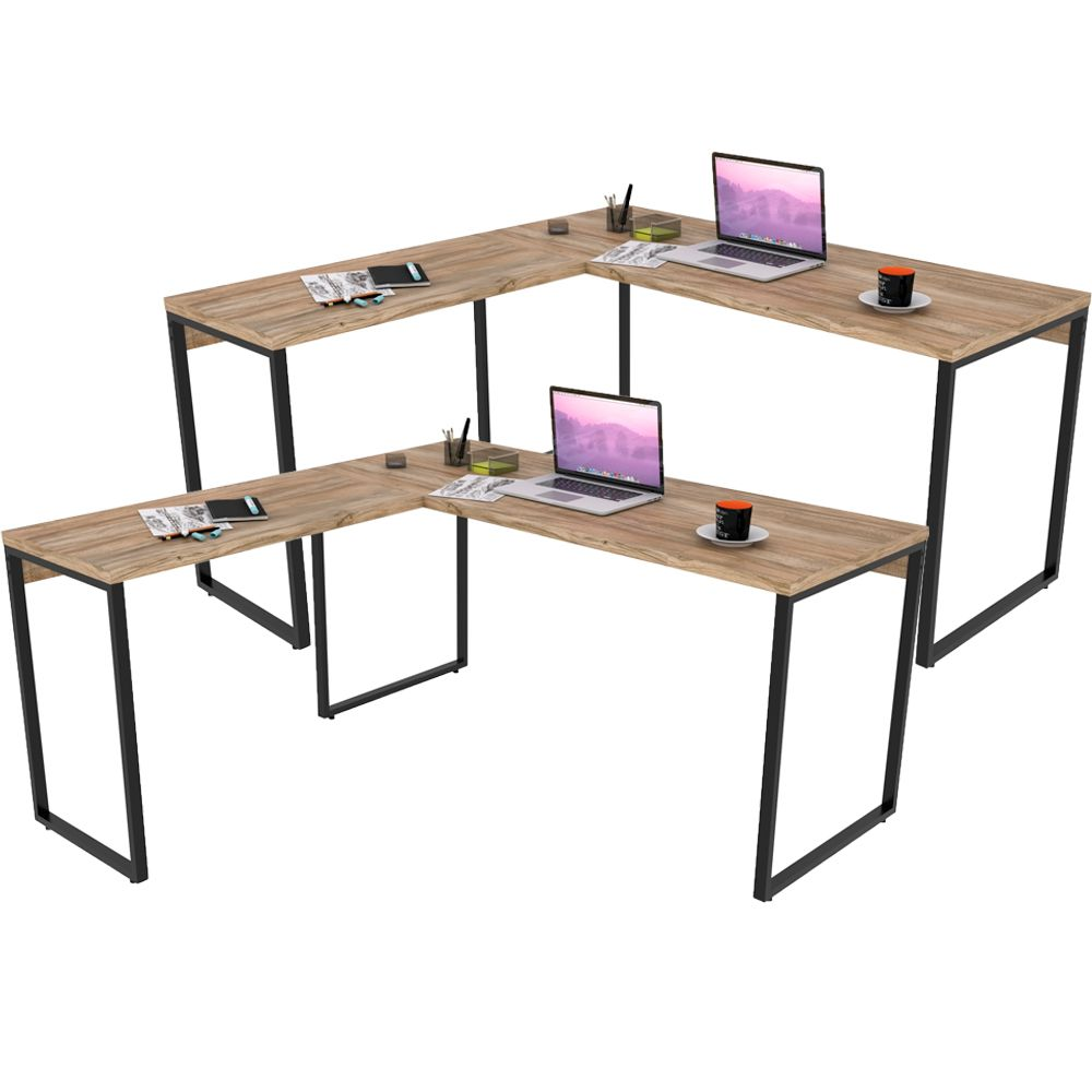 Kit 02 Mesas Para Escritório Home Office Estilo Industrial em L Form C01 150x150cm Carvalho - Lyam Decor Kit 02 Mesas Para Escritório Home Office Estilo Industrial em L Form C01 150x150cm Carvalho - Lyam Decor
