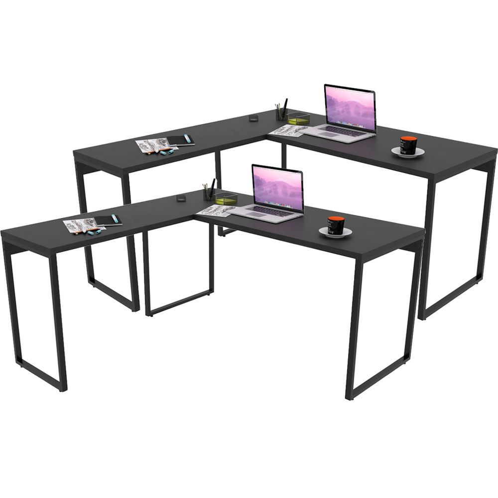 Kit 02 Mesas Para Escritório Home Office Estilo Industrial em L Form C01 150x150 Preto Onix - Lyam Decor Kit 02 Mesas Para Escritório Home Office Estilo Industrial em L Form C01 150x150 Preto Onix - Lyam Decor