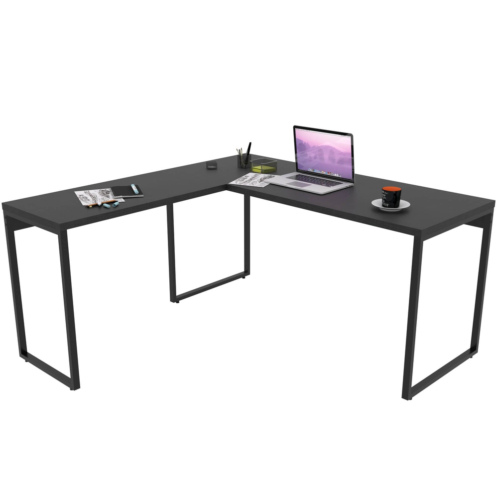 Mesa Para Escritório Home Office Estilo Industrial em L Form C01 150x150cm Preto Onix - Lyam Decor Mesa Para Escritório Home Office Estilo Industrial em L Form C01 150x150cm Preto Onix - Lyam Decor