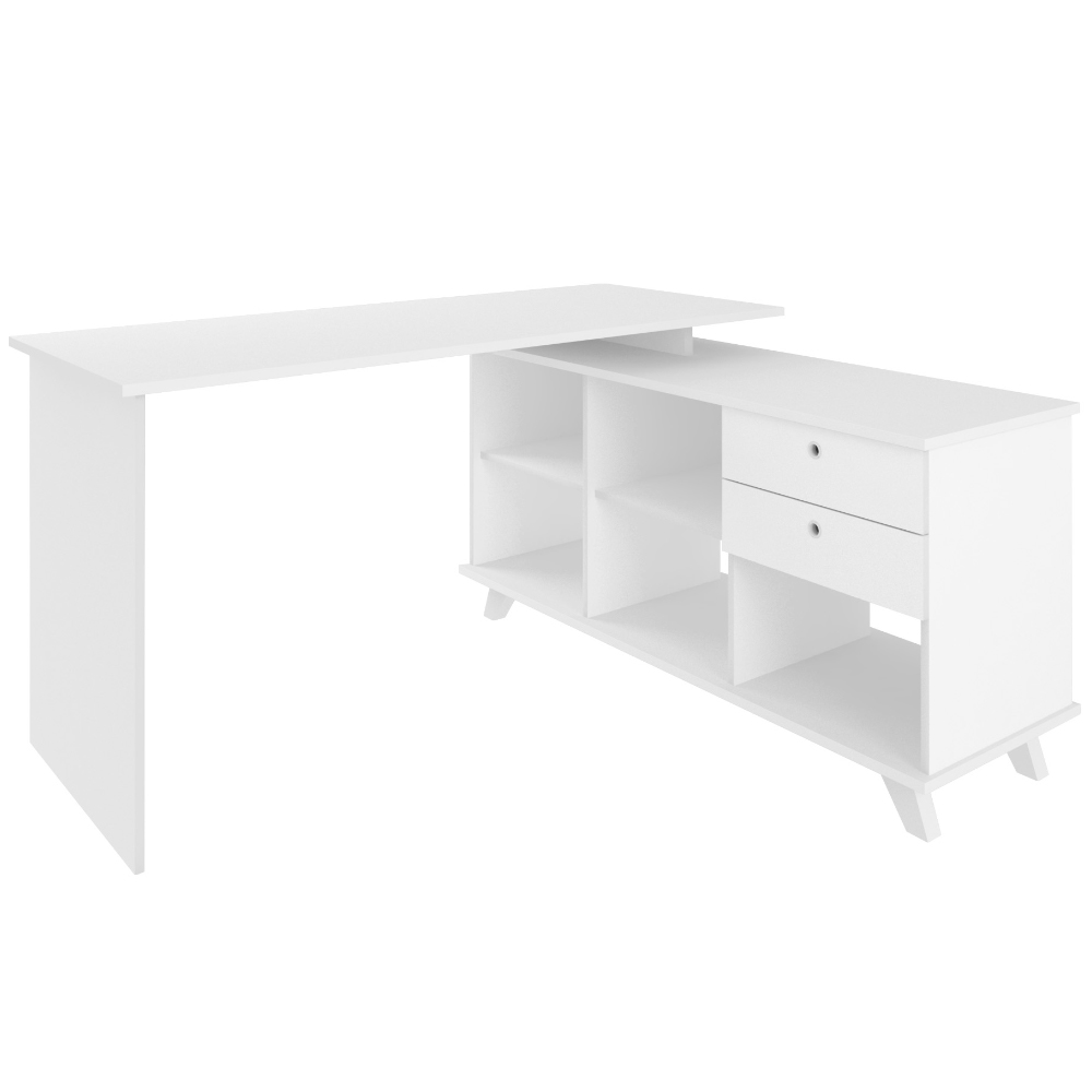 Mesa Para Escritório Home Office Escrivaninha Gold A02 Branco 02 Gavetas - Lyam Decor Mesa Para Escritório Home Office Escrivaninha Gold A02 Branco 02 Gavetas - Lyam Decor