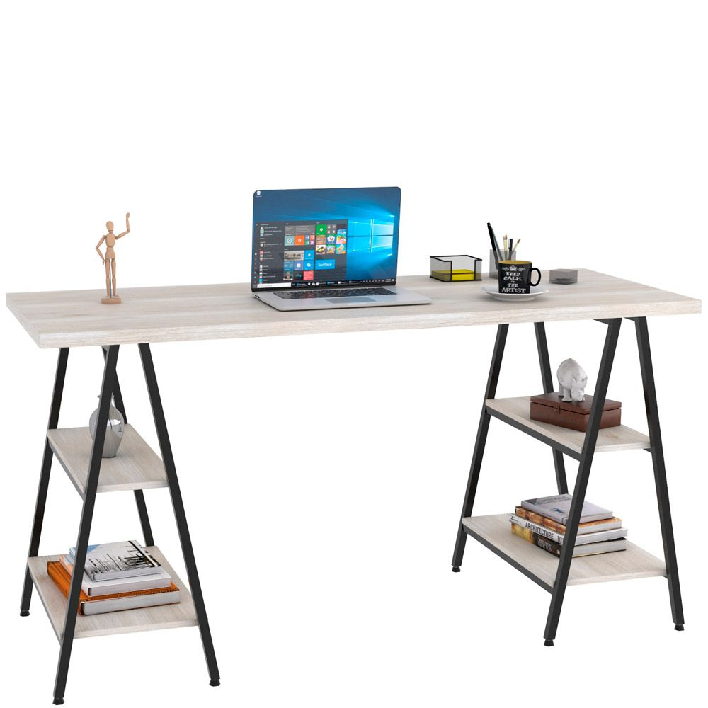 Mesa Para Escritório Estilo Industrial Cavalete Form C01 150cm Snow - Lyam Decor Mesa Para Escritório Estilo Industrial Cavalete Form C01 150cm Snow - Lyam Decor