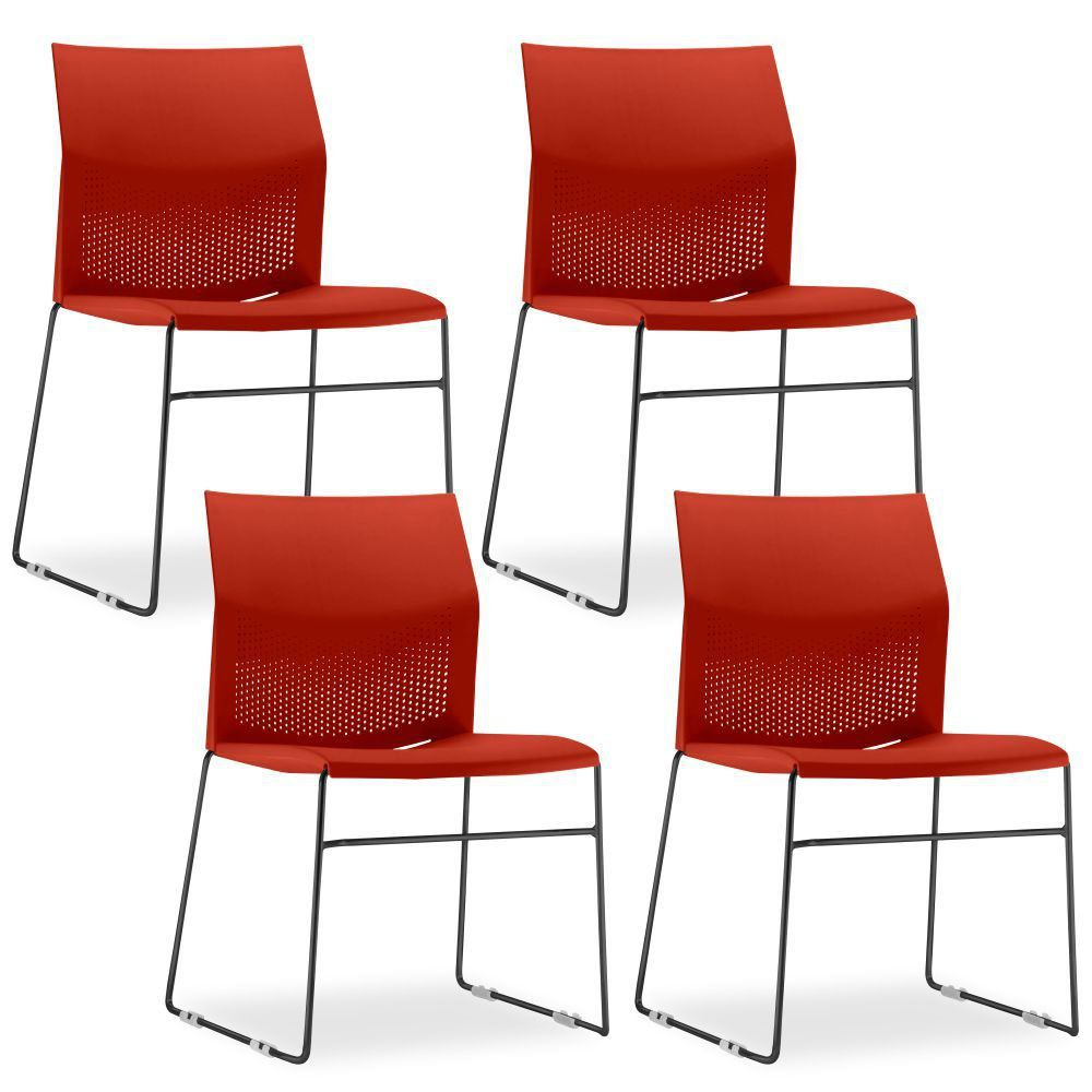 Kit 04 Cadeiras Fixa Base Preta Empilhável Connect F02 Vermelho - Lyam Decor Kit 04 Cadeiras Fixa Base Preta Empilhável Connect F02 Vermelho - Lyam Decor