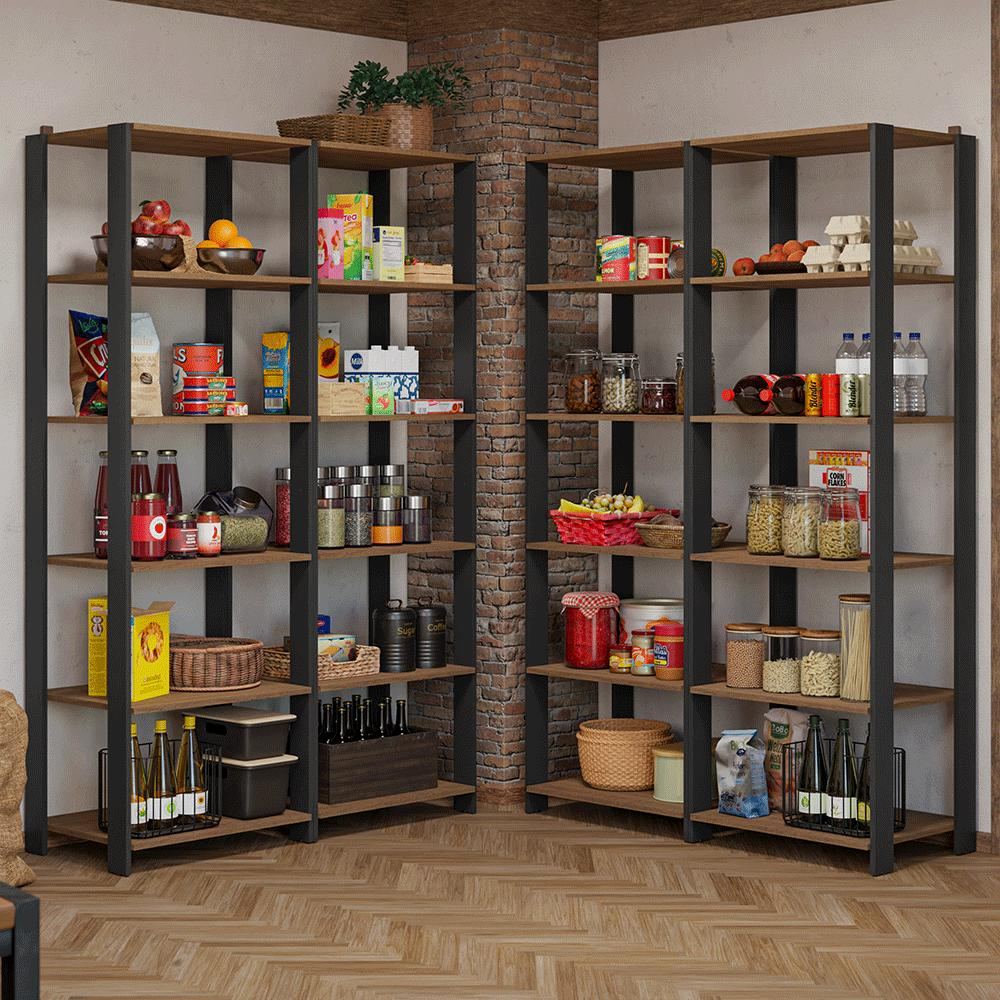 Armário Estante Multiuso Organizador Despensa de Canto 20 Prateleiras 236cm Rustic/Preto Madesa Armário Estante Multiuso Organizador Despensa de Canto 20 Prateleiras 236cm Rustic/Preto Madesa