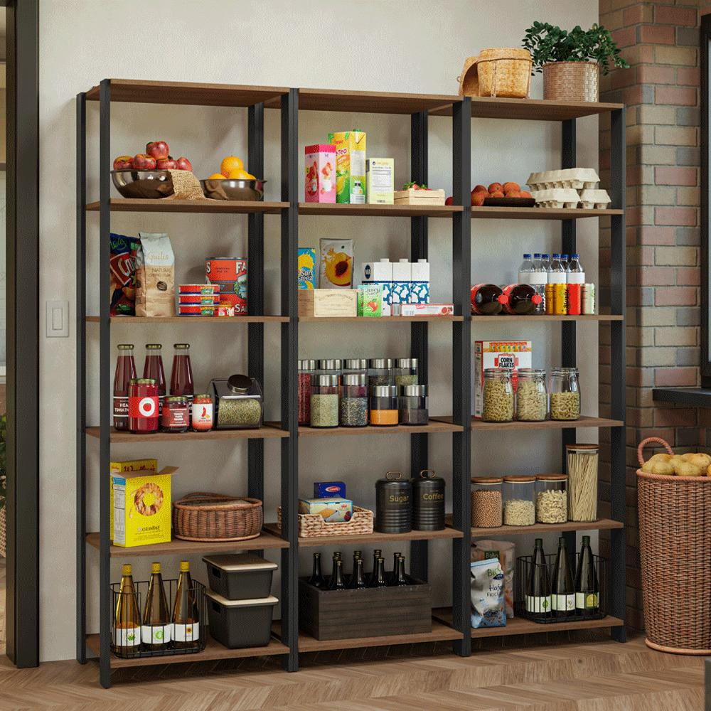 Armário Estante Multiuso Organizador Despensa 15 Prateleiras 177cm Rustic/Preto Madesa Armário Estante Multiuso Organizador Despensa 15 Prateleiras 177cm Rustic/Preto Madesa