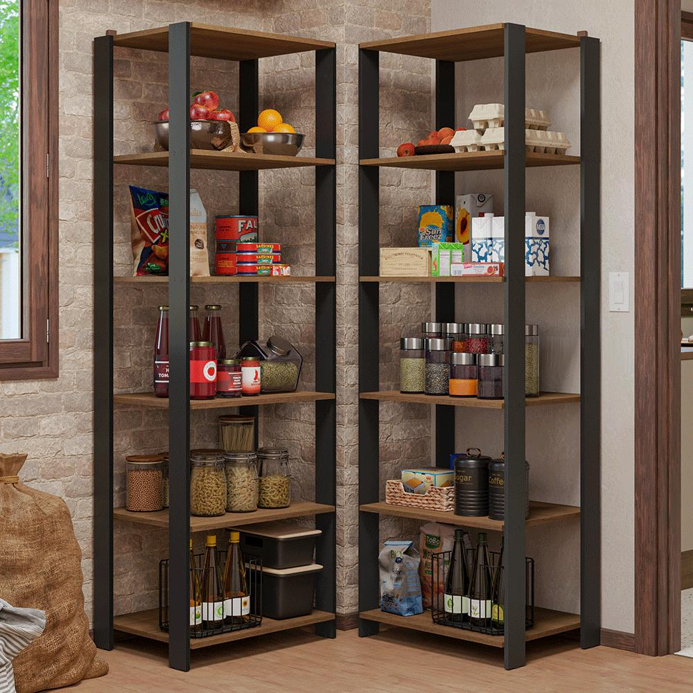Armário Estante Multiuso Organizador Despensa de Canto 10 Prateleiras 118cm Rustic/Preto Madesa Armário Estante Multiuso Organizador Despensa de Canto 10 Prateleiras 118cm Rustic/Preto Madesa