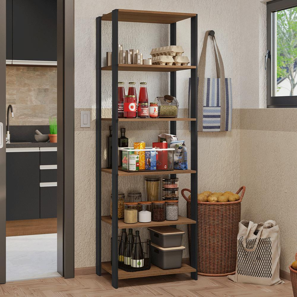 Armário Estante Multiuso Organizador Despensa 5 Prateleiras 59cm Rustic/Preto Madesa Armário Estante Multiuso Organizador Despensa 5 Prateleiras 59cm Rustic/Preto Madesa