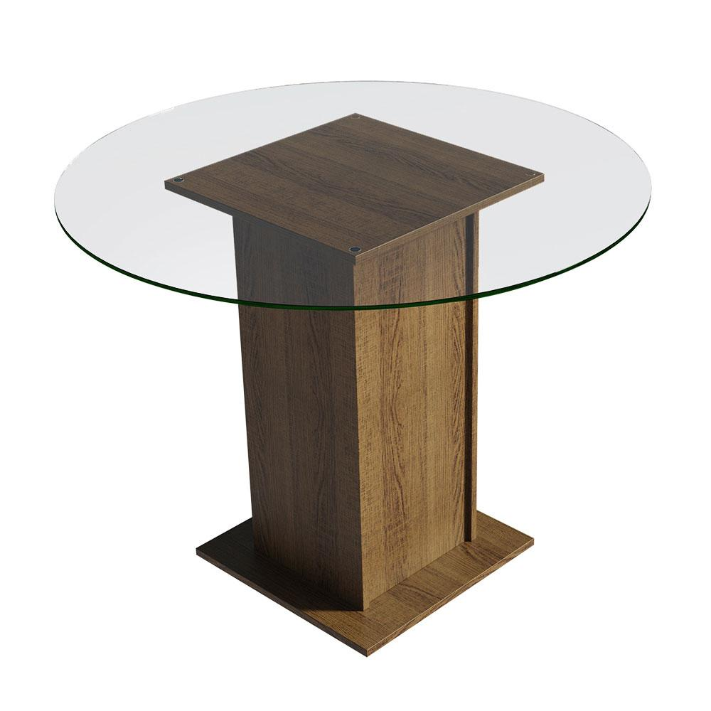 Mesa de Jantar Redonda Madesa 5324 com Tampo de Vidro - Rustic Mesa de Jantar Redonda Madesa 5324 com Tampo de Vidro - Rustic