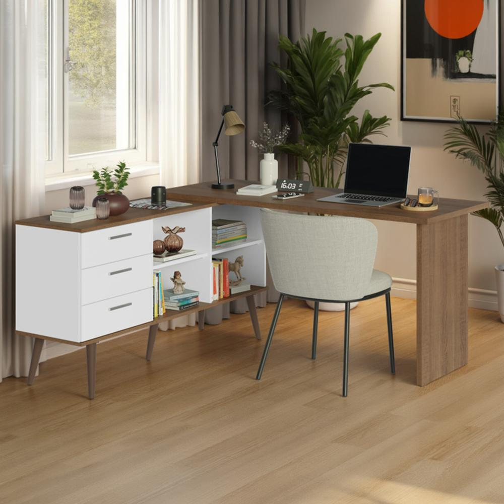 Mesa de Estudos em L 3 Gavetas Branco/Rustic Lisboa Madesa Mesa de Estudos em L 3 Gavetas Branco/Rustic Lisboa Madesa