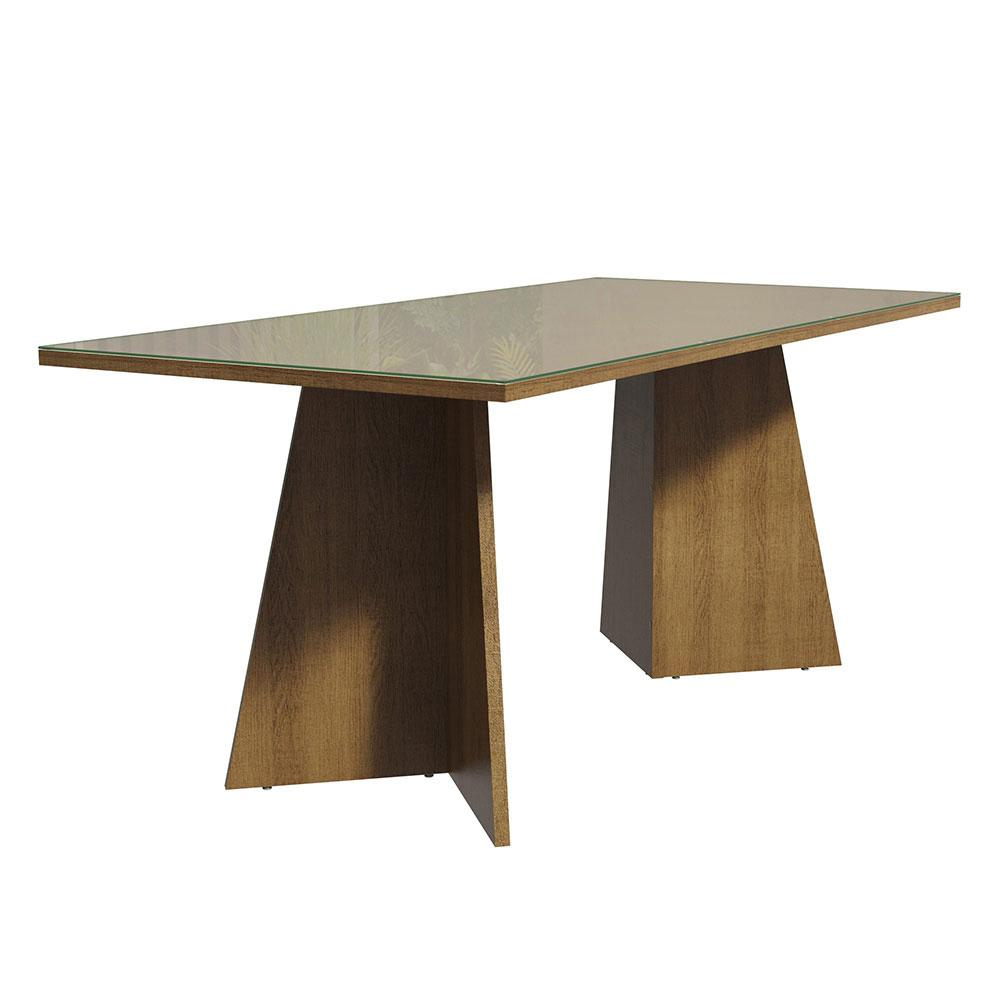 Mesa de Jantar Retangular com Tampo de Vidro Rustic/Crema 5388 Madesa Mesa de Jantar Retangular com Tampo de Vidro Rustic/Crema 5388 Madesa