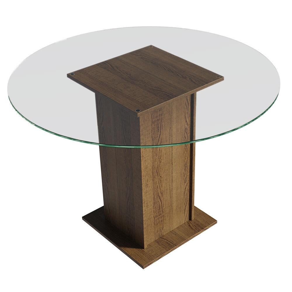 Mesa de Jantar Redonda Madesa 5325 com Tampo de Vidro - Rustic Mesa de Jantar Redonda Madesa 5325 com Tampo de Vidro - Rustic