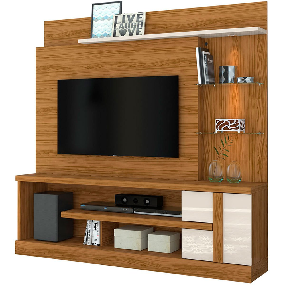 Home Theater para Tv de 55" c/ 2 Prateleiras e Led Aline Naturale/Off White Home Theater para Tv de 55" c/ 2 Prateleiras e Led Aline Naturale/Off White