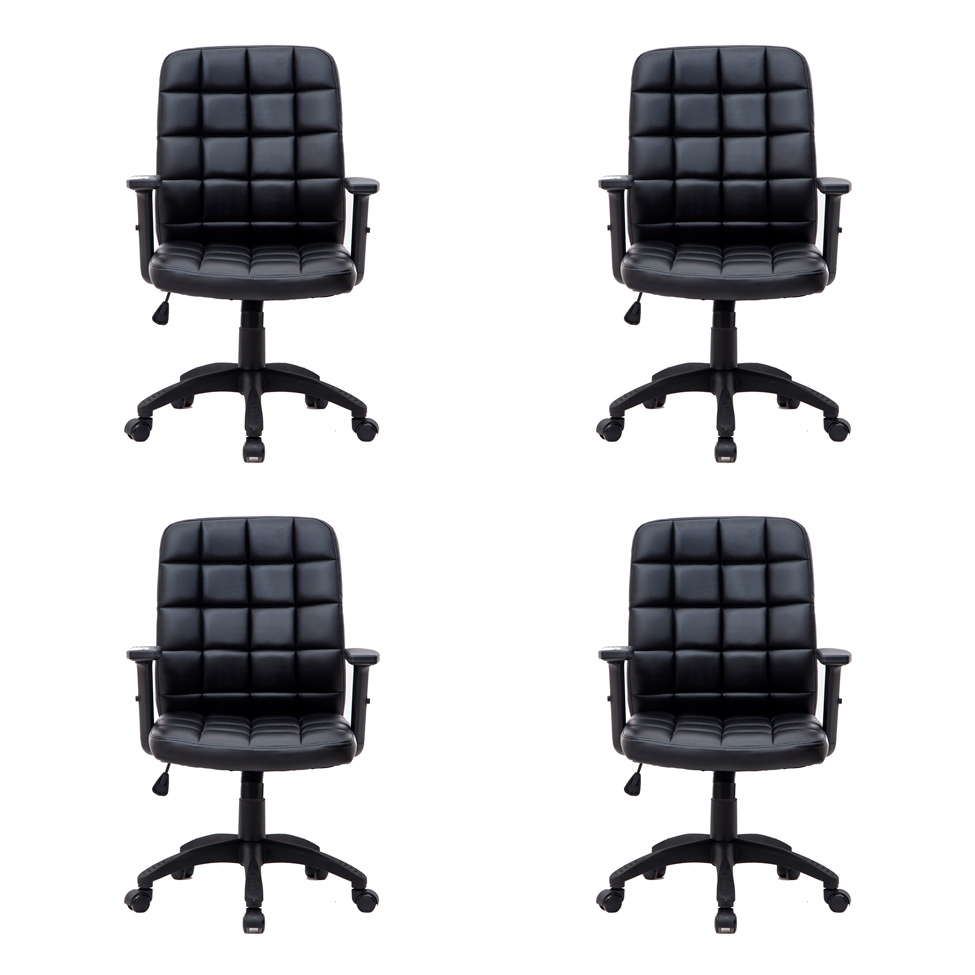 Conjunto com 4 Cadeiras de Escritório Diretor Giratórias Fitz com Braços Ajustáveis Preto Conjunto com 4 Cadeiras de Escritório Diretor Giratórias Fitz com Braços Ajustáveis Preto