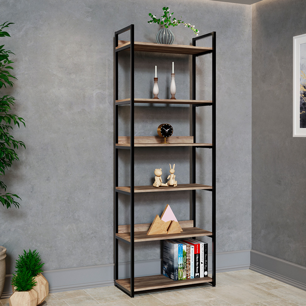 Estante Industrial UrbnFlex Preta e Mel 190 cm Estante Industrial UrbnFlex Preta e Mel 190 cm