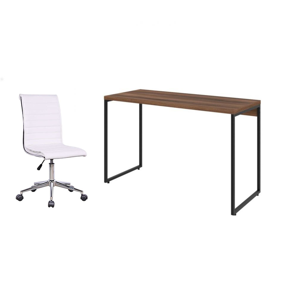 Conjunto de Mesa Studio Nogal 120 cm com Cadeira de Escritório Secretária Giratória Marilyn Branca Conjunto de Mesa Studio Nogal 120 cm com Cadeira de Escritório Secretária Giratória Marilyn Branca