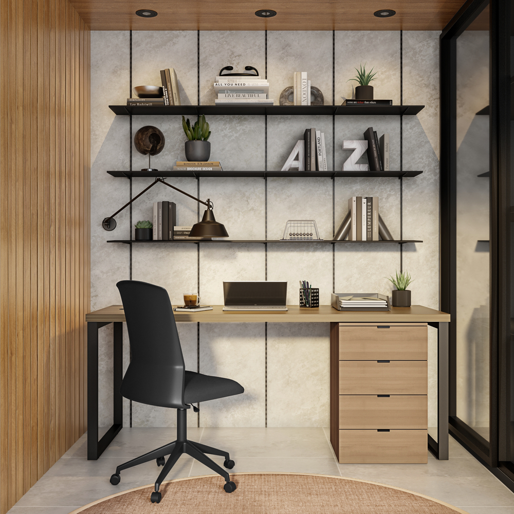 Conjunto de Mesa de Escritório 190 cm e Gaveteiro Munique 4 GV Carvalho Conjunto de Mesa de Escritório 190 cm e Gaveteiro Munique 4 GV Carvalho
