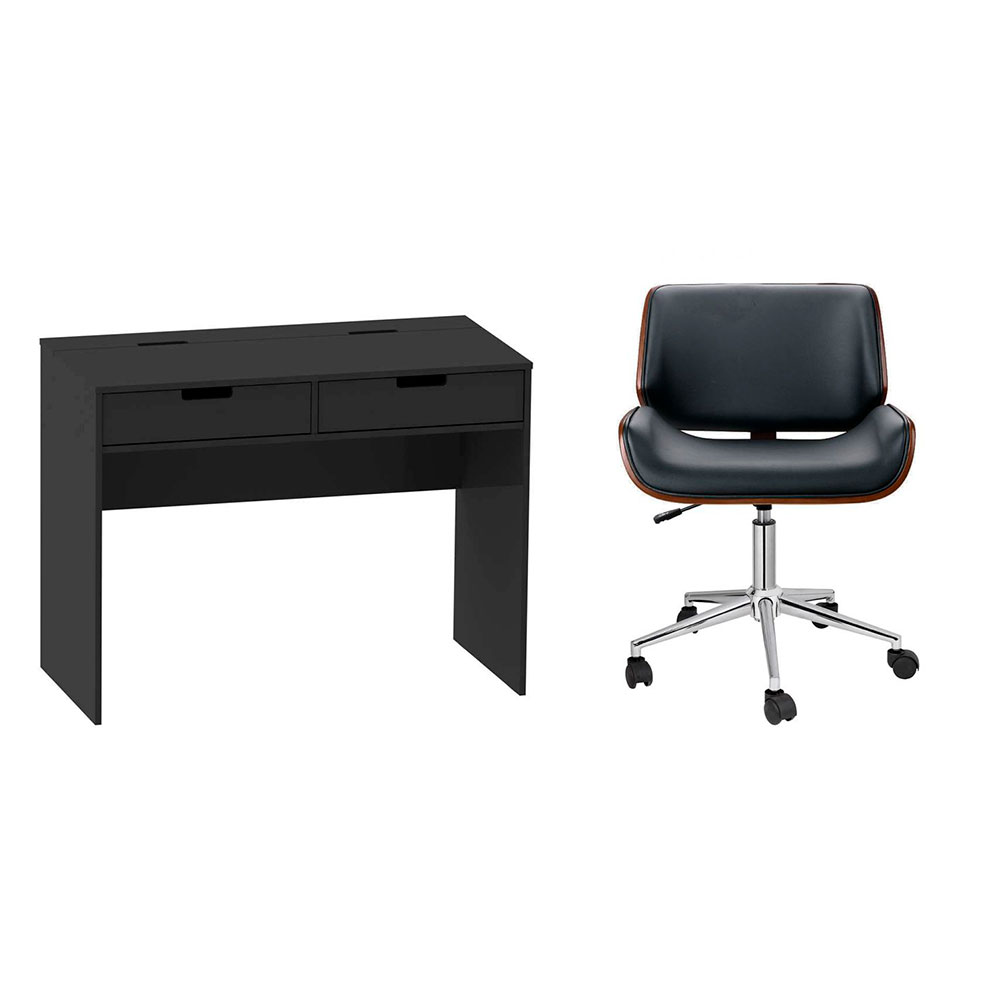 Conjunto de Mesa New com Cadeira de Escritório Diretor Giratória Lauren Preta Conjunto de Mesa New com Cadeira de Escritório Diretor Giratória Lauren Preta
