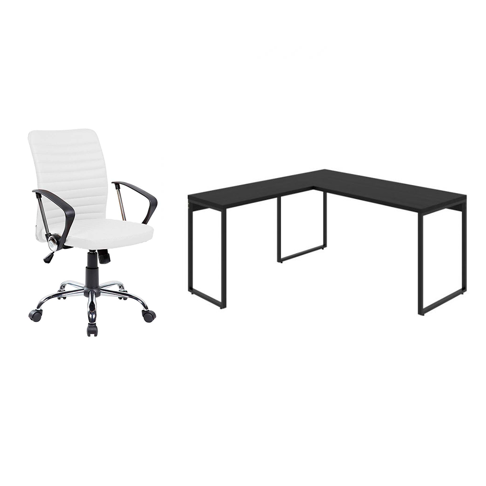 Conjunto de Mesa Kuadra II Preta 150 cm com Cadeira de Escritório Diretor Giratória Oslo Branca Conjunto de Mesa Kuadra II Preta 150 cm com Cadeira de Escritório Diretor Giratória Oslo Branca