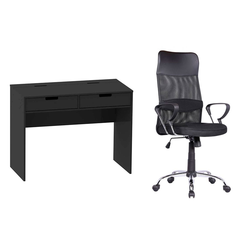 Conjunto de Mesa New com Cadeira de Escritório Diretor Giratória Vancouver II com Braços Preta Conjunto de Mesa New com Cadeira de Escritório Diretor Giratória Vancouver II com Braços Preta