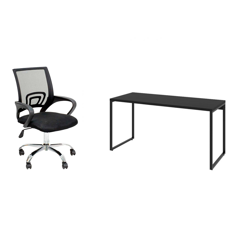Conjunto de Mesa Kuadra I 150 cm com Cadeira de Escritório Secretária Giratória Javix Preta Conjunto de Mesa Kuadra I 150 cm com Cadeira de Escritório Secretária Giratória Javix Preta