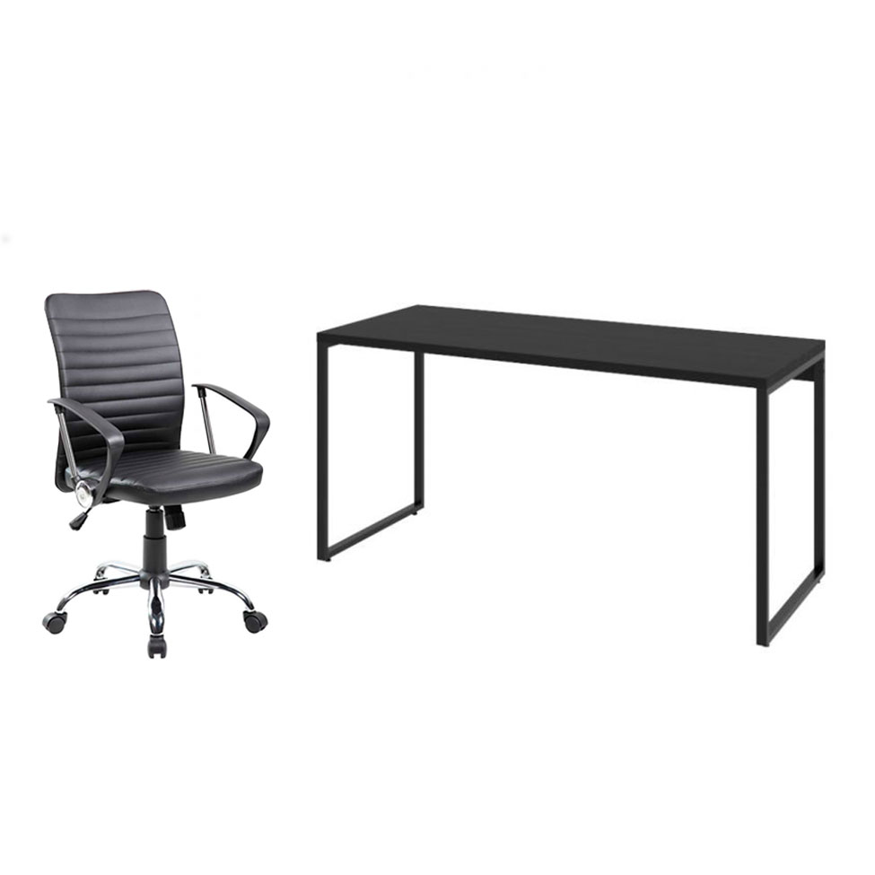 Conjunto de Mesa Kuadra I 150 cm com Cadeira de Escritório Diretor Giratória Oslo Preta Conjunto de Mesa Kuadra I 150 cm com Cadeira de Escritório Diretor Giratória Oslo Preta