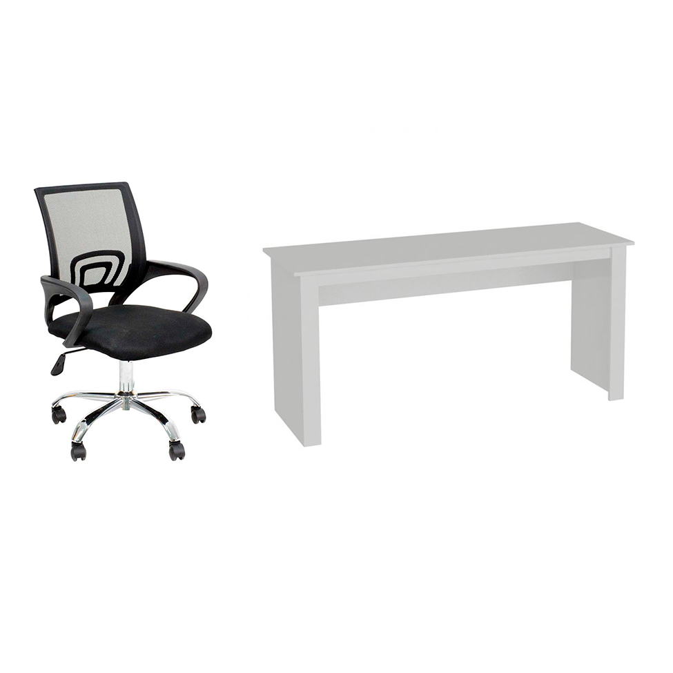 Conjunto de Mesa Badesh Branca com Cadeira de Escritório Secretária Giratória Javix Preta Conjunto de Mesa Badesh Branca com Cadeira de Escritório Secretária Giratória Javix Preta