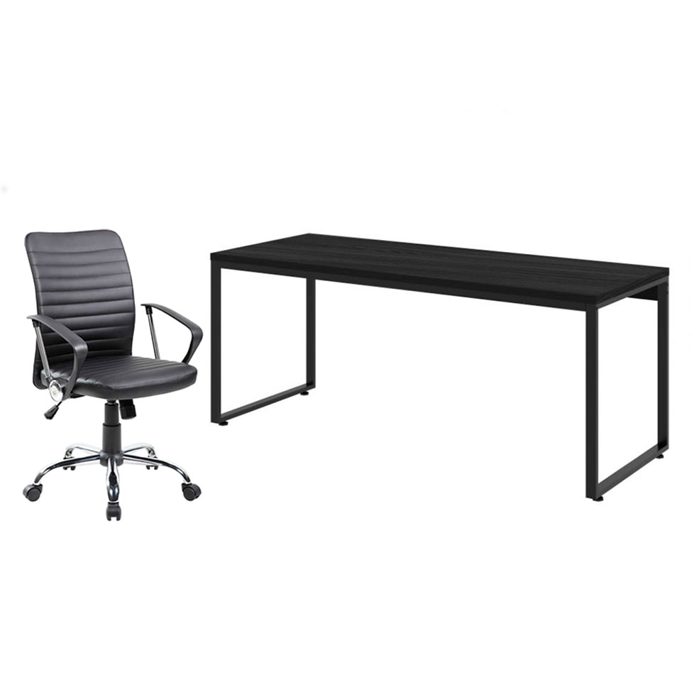 Conjunto de Mesa Kuadra com Cadeira de Escritório Diretor Giratória Oslo Preta Conjunto de Mesa Kuadra com Cadeira de Escritório Diretor Giratória Oslo Preta