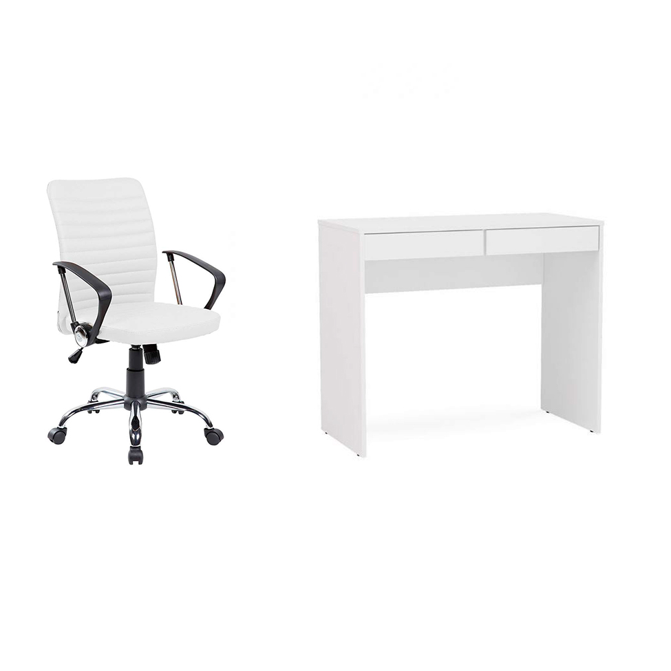 Conjunto de Mesa Mendes 2 GV com Cadeira de Escritório Diretor Giratória Oslo Branca Conjunto de Mesa Mendes 2 GV com Cadeira de Escritório Diretor Giratória Oslo Branca