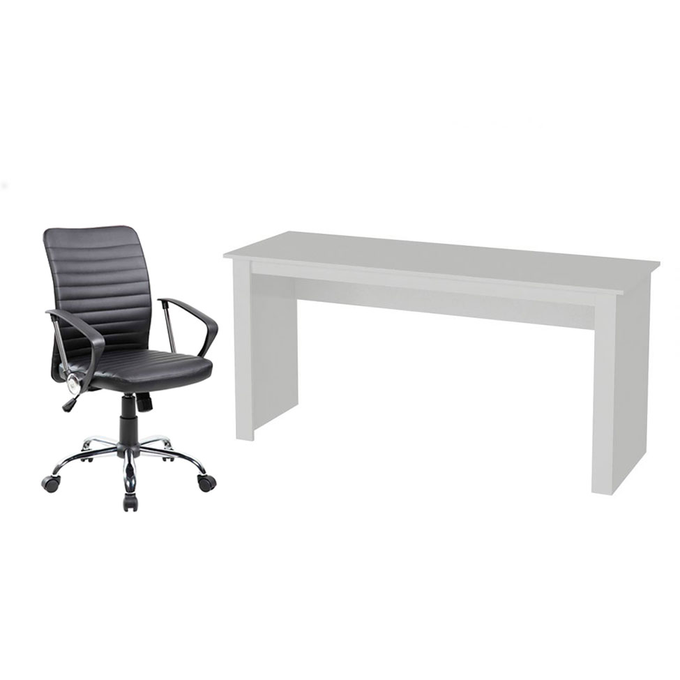 Conjunto de Mesa Badesh Branca com Cadeira de Escritório Diretor Giratória Oslo Preta Conjunto de Mesa Badesh Branca com Cadeira de Escritório Diretor Giratória Oslo Preta
