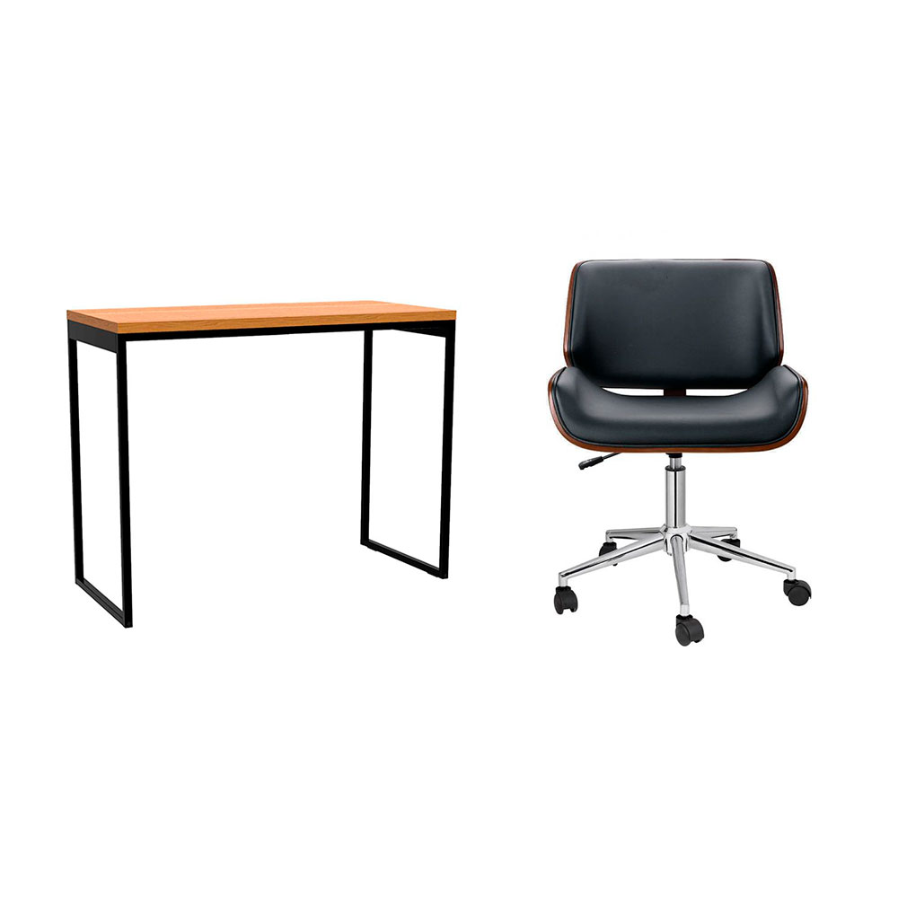 Conjunto de Mesa Stanford Carvalho com Cadeira de Escritório Diretor Giratória Lauren Preta Conjunto de Mesa Stanford Carvalho com Cadeira de Escritório Diretor Giratória Lauren Preta