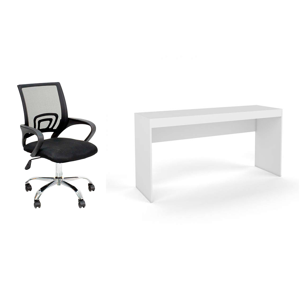 Conjunto de Mesa Marselha Branca com Cadeira de Escritório Secretária Giratória Javix Preta Conjunto de Mesa Marselha Branca com Cadeira de Escritório Secretária Giratória Javix Preta