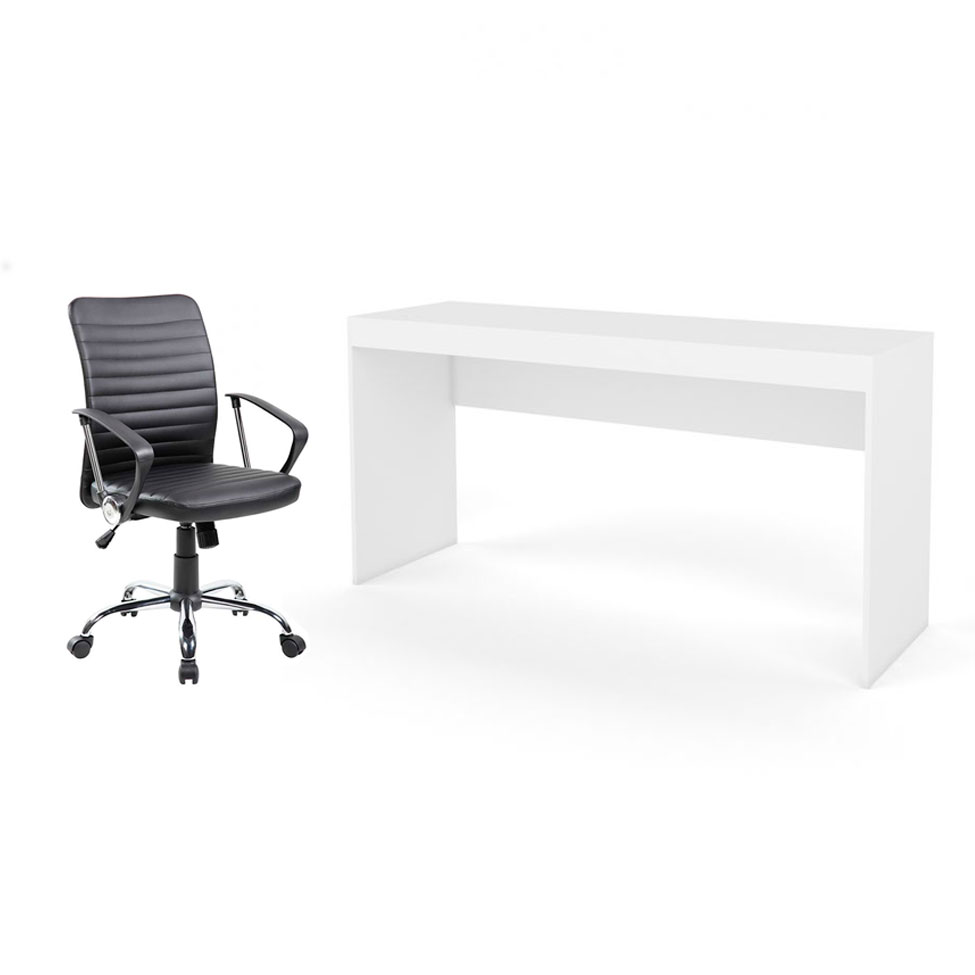 Conjunto de Mesa Marselha Branca com Cadeira de Escritório Diretor Giratória Oslo Preta Conjunto de Mesa Marselha Branca com Cadeira de Escritório Diretor Giratória Oslo Preta
