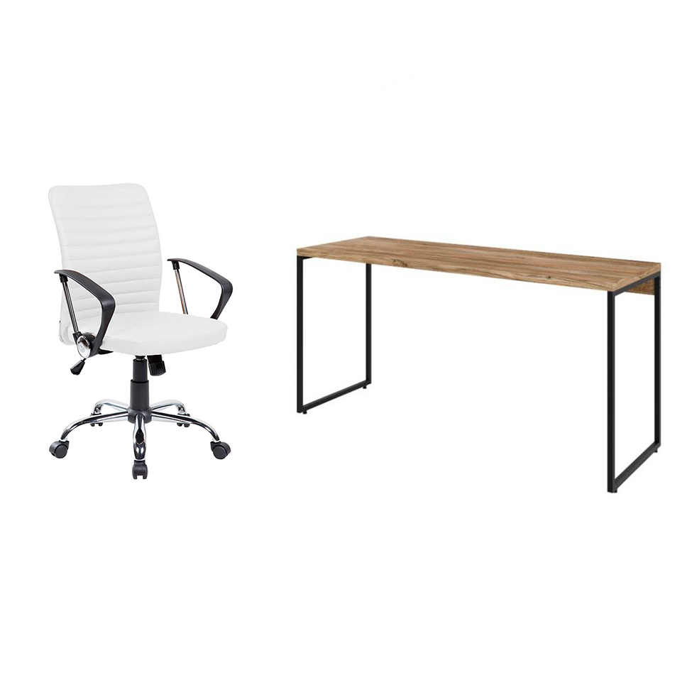 Conjunto de Mesa Studio Carvalho 150 cm com Cadeira de Escritório Diretor Giratória Oslo Branca Conjunto de Mesa Studio Carvalho 150 cm com Cadeira de Escritório Diretor Giratória Oslo Branca