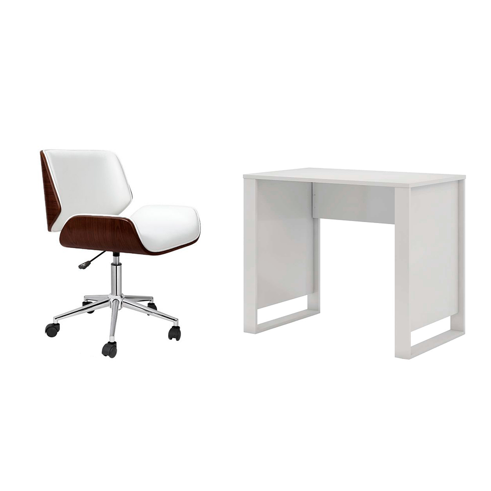 Conjunto de Mesa Morada com Cadeira de Escritório Diretor Giratória Lauren Branca Conjunto de Mesa Morada com Cadeira de Escritório Diretor Giratória Lauren Branca