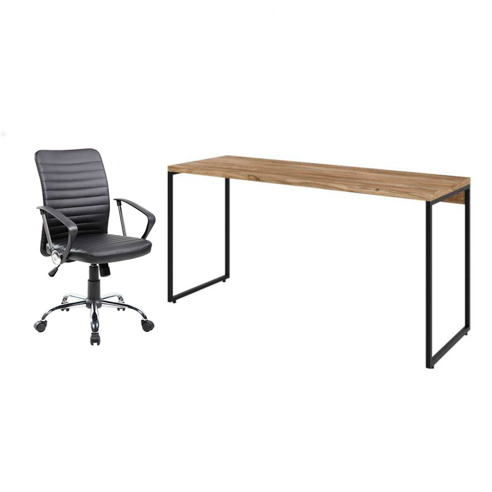 Conjunto de Mesa Studio Carvalho 150 cm com Cadeira de Escritório Diretor Giratória Oslo Preta Conjunto de Mesa Studio Carvalho 150 cm com Cadeira de Escritório Diretor Giratória Oslo Preta