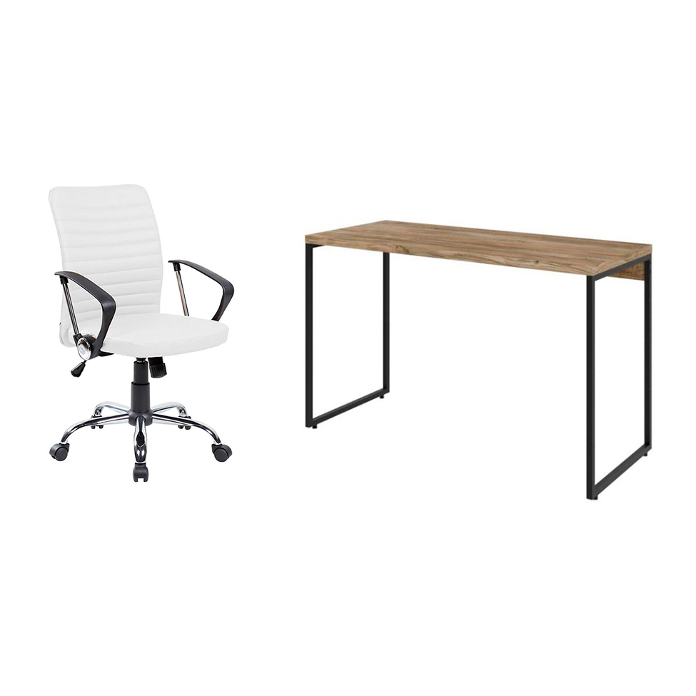 Conjunto de Mesa Studio Carvalho 120 cm com Cadeira de Escritório Diretor Giratória Oslo Branca Conjunto de Mesa Studio Carvalho 120 cm com Cadeira de Escritório Diretor Giratória Oslo Branca