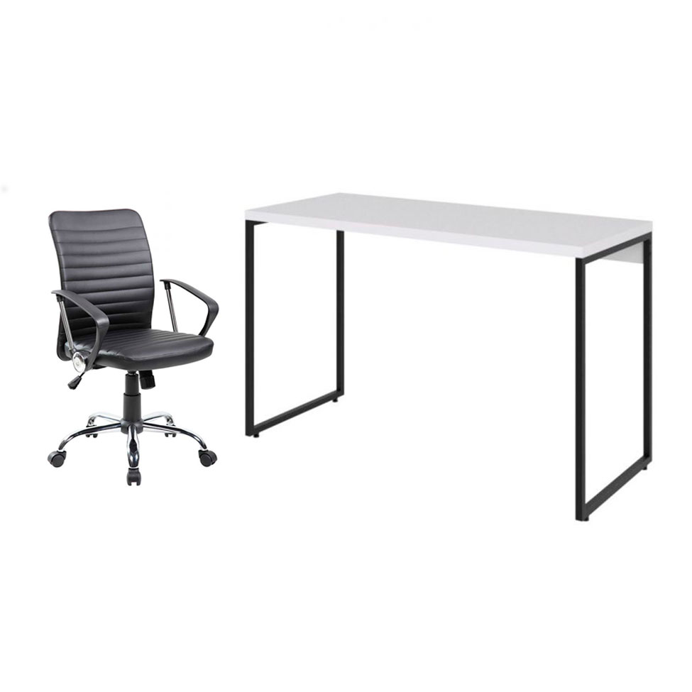 Conjunto de Mesa Studio Branca 120 cm com Cadeira de Escritório Diretor Giratória Oslo Preta Conjunto de Mesa Studio Branca 120 cm com Cadeira de Escritório Diretor Giratória Oslo Preta