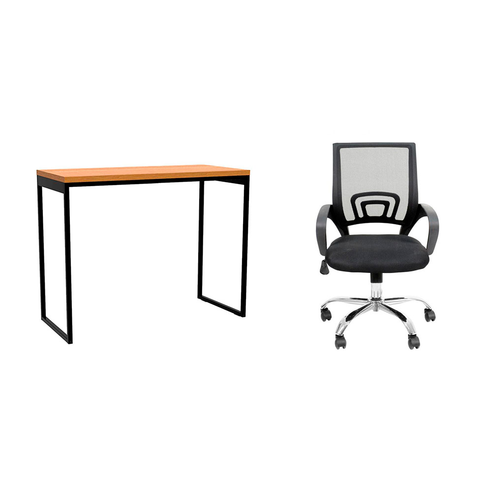 Conjunto de Mesa Stanford Carvalho com Cadeira de Escritório Secretária Giratória New Java Preta Conjunto de Mesa Stanford Carvalho com Cadeira de Escritório Secretária Giratória New Java Preta