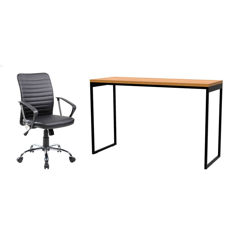 Conjunto de Mesa Stanford Amêndoa 120 cm com Cadeira de Escritório Diretor Giratória Oslo Preta Conjunto de Mesa Stanford Amêndoa 120 cm com Cadeira de Escritório Diretor Giratória Oslo Preta