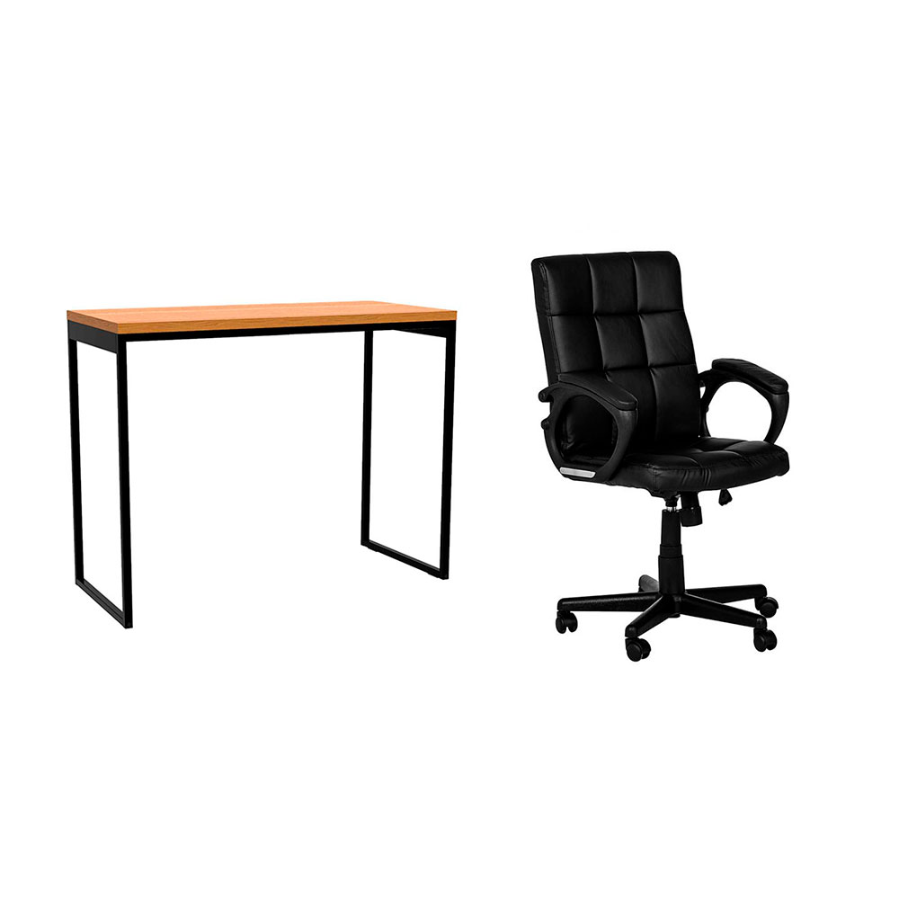 Conjunto de Mesa Stanford Carvalho com Cadeira de Escritório Diretor Giratória Charles Preta Conjunto de Mesa Stanford Carvalho com Cadeira de Escritório Diretor Giratória Charles Preta