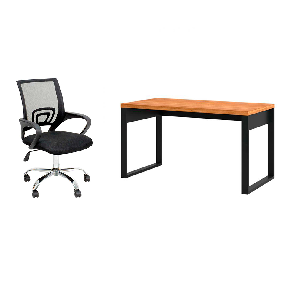 Conjunto de Mesa Anah Freijó com Cadeira de Escritório Secretária Giratória Javix Preta Conjunto de Mesa Anah Freijó com Cadeira de Escritório Secretária Giratória Javix Preta