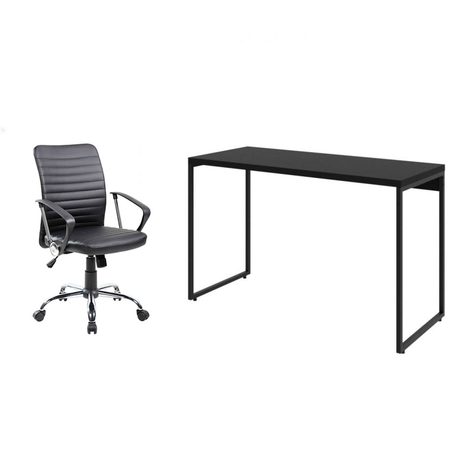 Conjunto de Mesa Studio 120 cm com Cadeira de Escritório Diretor Giratória Oslo Preta Conjunto de Mesa Studio 120 cm com Cadeira de Escritório Diretor Giratória Oslo Preta
