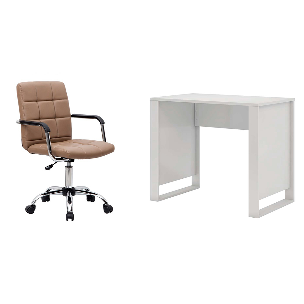 Conjunto de Mesa Morada Branca com Cadeira de Escritório Secretária Giratória Fitz Marrom Conjunto de Mesa Morada Branca com Cadeira de Escritório Secretária Giratória Fitz Marrom