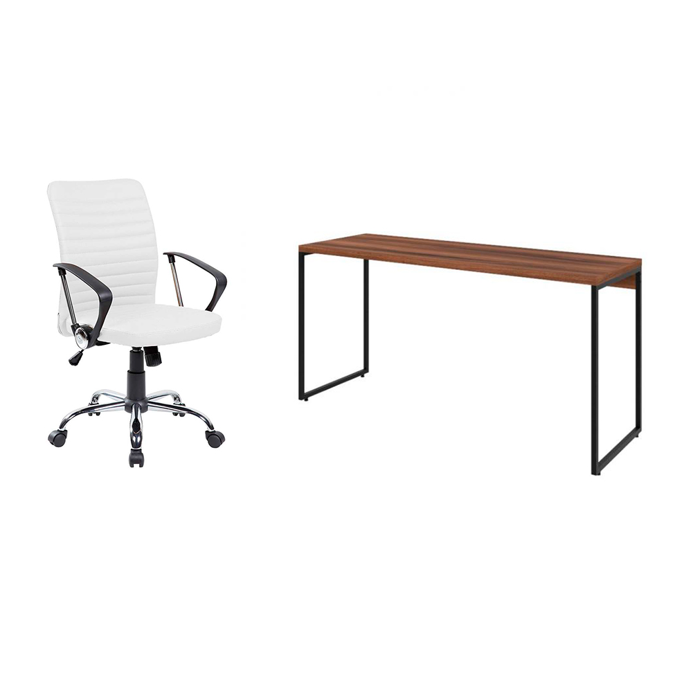 Conjunto de Mesa Studio Nogal 150 cm com Cadeira de Escritório Diretor Giratória Oslo Branca Conjunto de Mesa Studio Nogal 150 cm com Cadeira de Escritório Diretor Giratória Oslo Branca