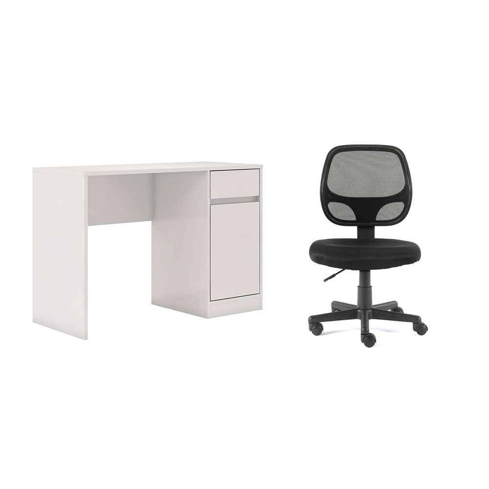 Conjunto de Mesa Morada 1 PT 1 GV Branca com Cadeira de Escritório Secretária Giratória Oxford Preta Conjunto de Mesa Morada 1 PT 1 GV Branca com Cadeira de Escritório Secretária Giratória Oxford Preta