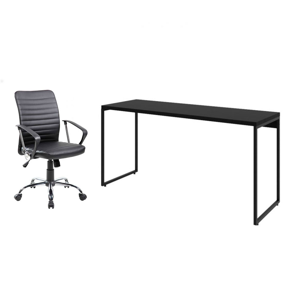 Conjunto de Mesa Studio 150 cm com Cadeira de Escritório Diretor Giratória Oslo Preta Conjunto de Mesa Studio 150 cm com Cadeira de Escritório Diretor Giratória Oslo Preta