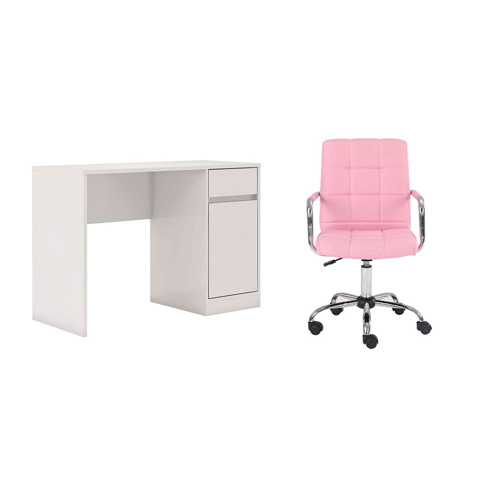 Conjunto de Mesa Morada 1 PT 1 GV Branca com Cadeira de Escritório Secretária Giratória Fitz Rosa Conjunto de Mesa Morada 1 PT 1 GV Branca com Cadeira de Escritório Secretária Giratória Fitz Rosa