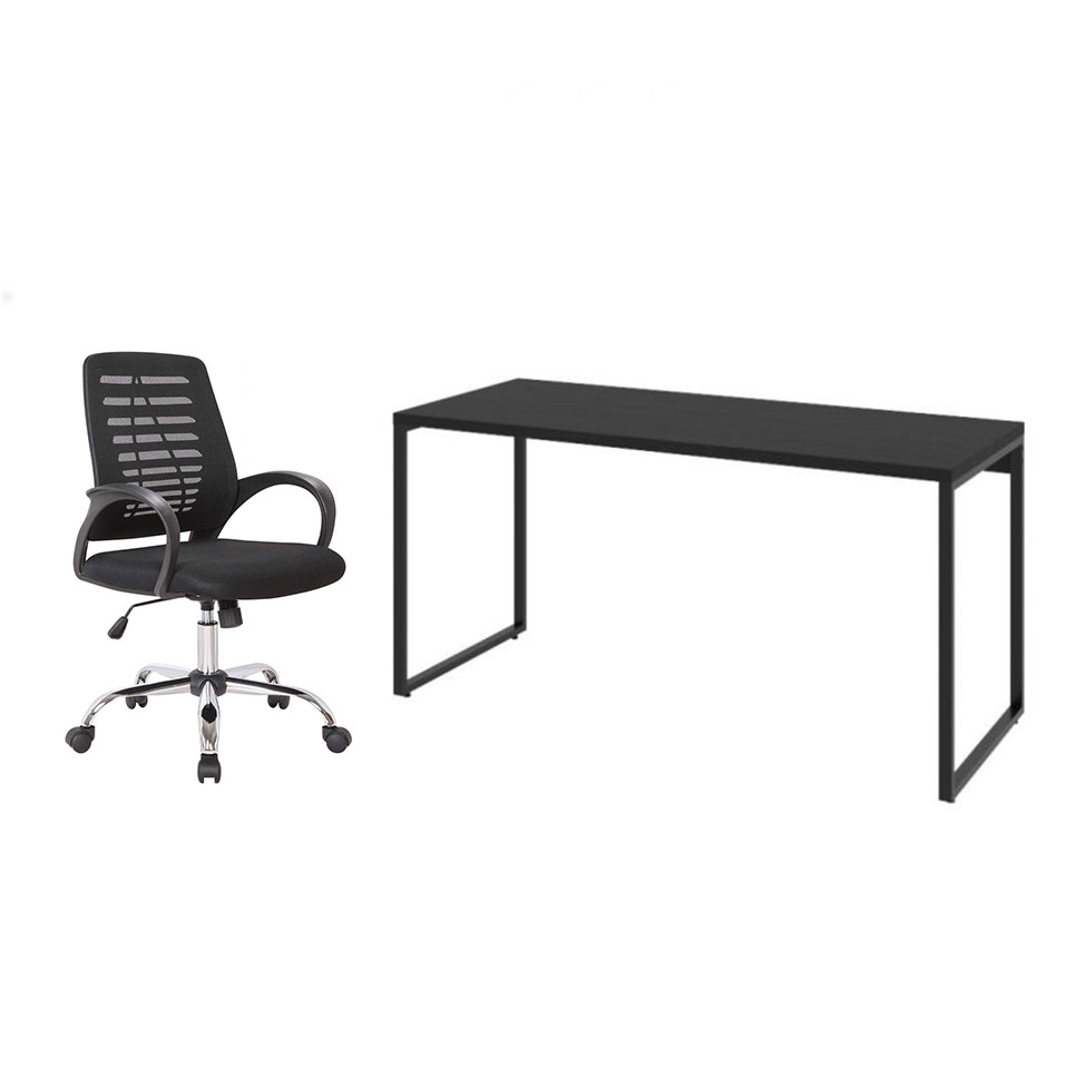 Conjunto de Mesa Kuadra I 150 cm com Cadeira de Escritório Secretária Giratória Light Preta Conjunto de Mesa Kuadra I 150 cm com Cadeira de Escritório Secretária Giratória Light Preta