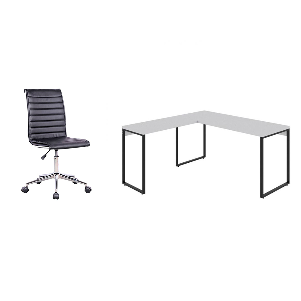Conjunto de Mesa Kuadra II Branca 150 cm com Cadeira de Escritório Secretária Giratória Marilyn Preta Conjunto de Mesa Kuadra II Branca 150 cm com Cadeira de Escritório Secretária Giratória Marilyn Preta